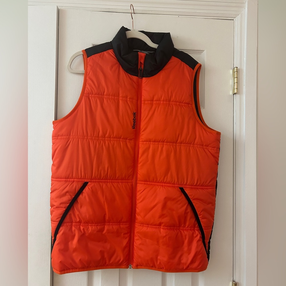 Reebok Orange and Black Quilted Puffer Vest mens xl